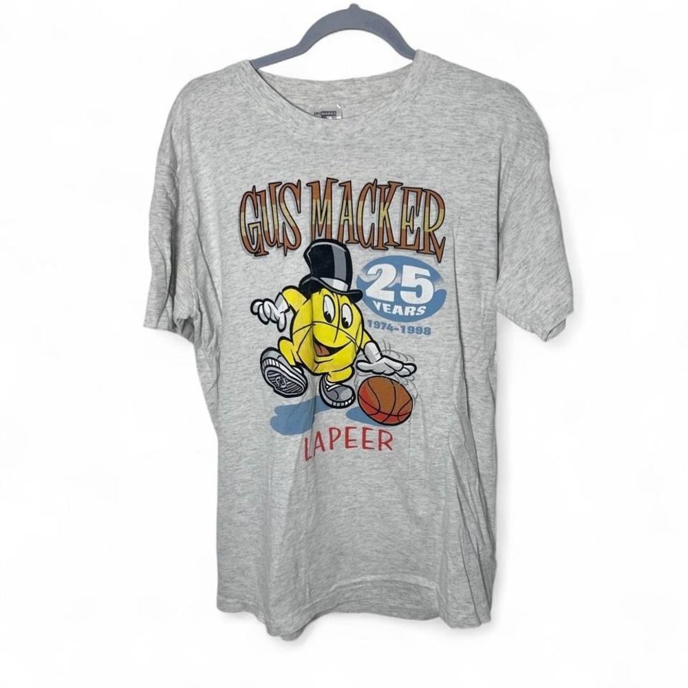 Vtg 1998 Gus Macker T-Shirt Heather Gray 90s Basketball Tournament Single Stitch